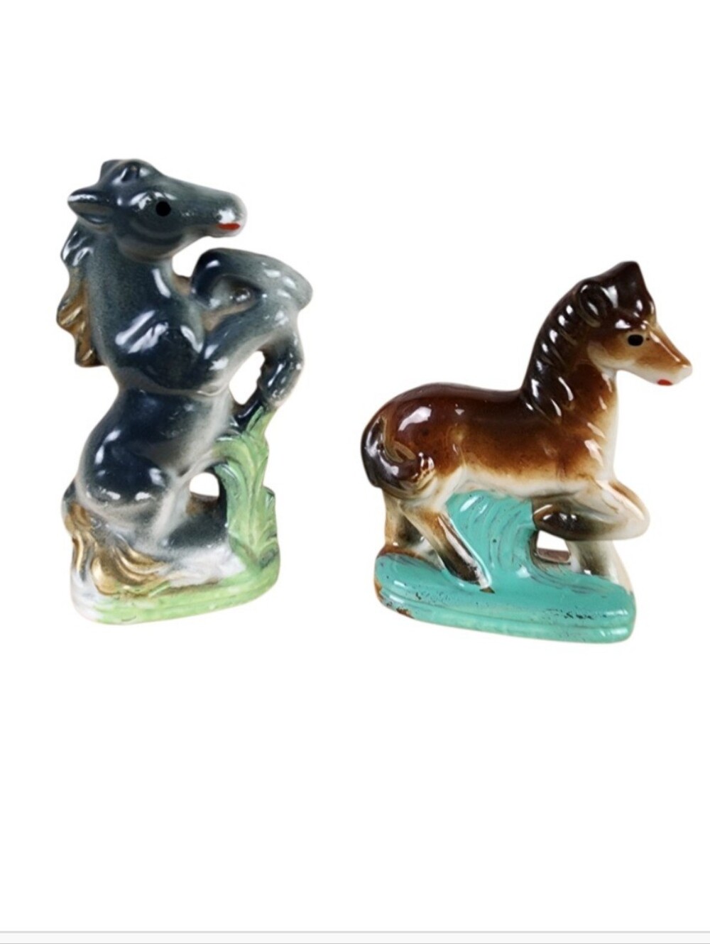 Vintage Mid Century Modern Set of 2 Porcelain Horse Figurines Japan Collectables